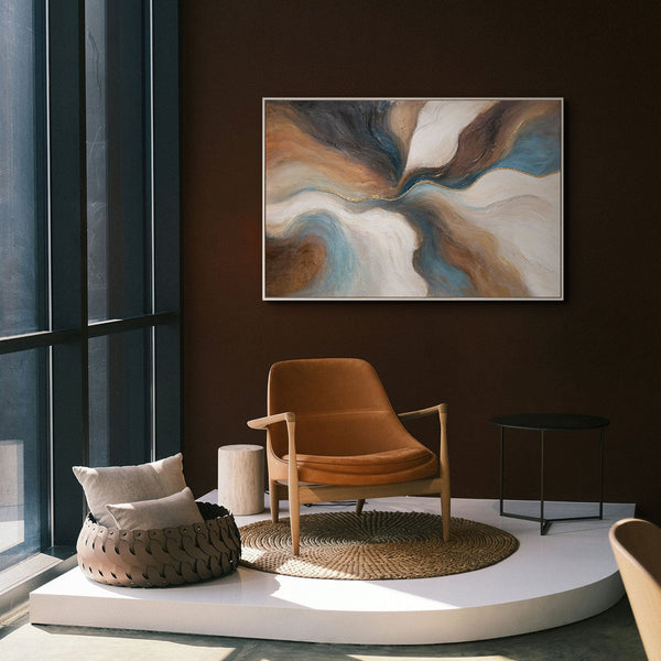 Abstraktes Leinwandbild in Blau und Beige