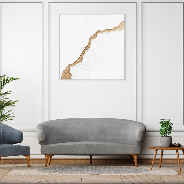 Acrylmalerei Gold Weiss im Schlafzimmer moderne Wandkunst