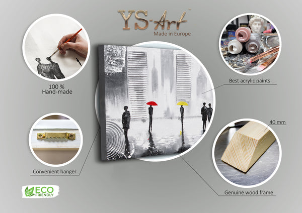 Acrylmalerei Stadtbild Grau Rot Figuren Regenschirm modern