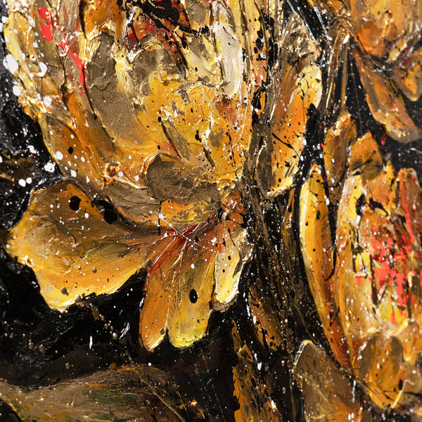 Blüten in Goldtönen moderne Acrylmalerei Nahaufnahme Detail