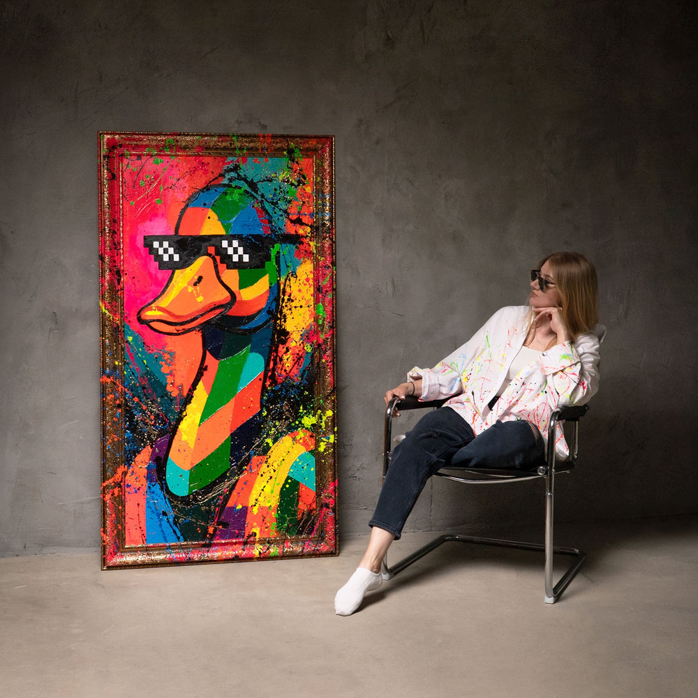 Bunte Ente im Pop-Art Stil handgemaltes Leinwandbild im Atelier