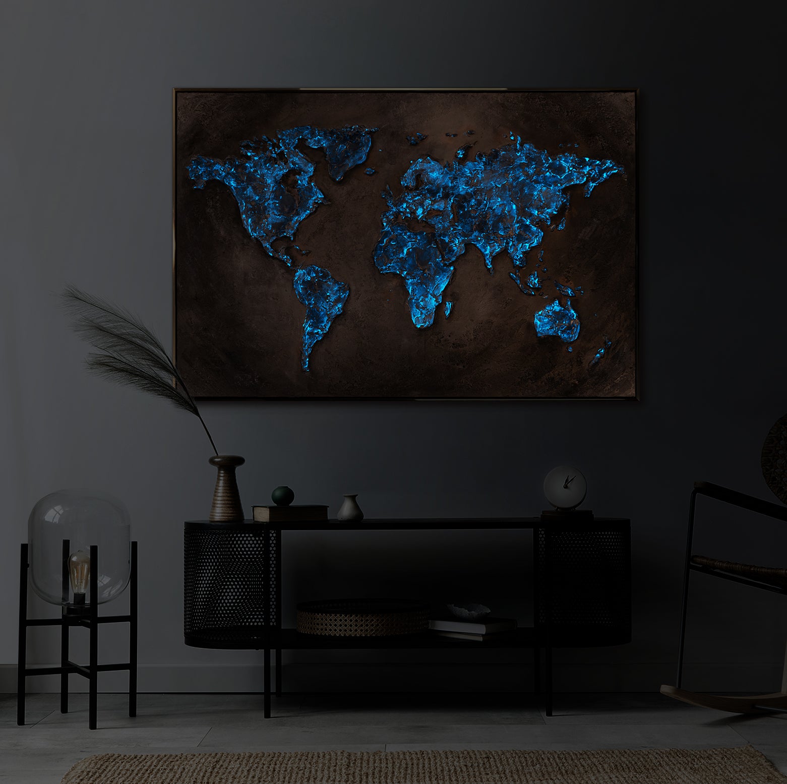 Handgemaltes Ölgemälde – Retro Blaue Rose Mit Blättern, Abstrakte Kunst Auf Leinwand | Rahmenlos, Für Wohnzimmer & Büro