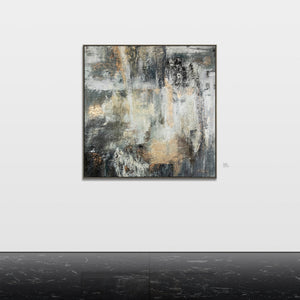 Handgemalte Strukturkunst Grau Gold Acrylbild auf Leinwand