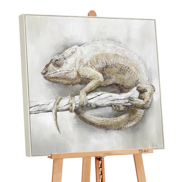 Handgemaltes Acrylbild Chamäleon Strukturmalerei Natur