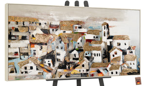 Mediterrane Acrylkunst Häuser Relief Modern Wanddeko