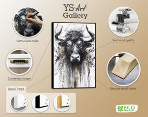 Kopf des Stiers Schwarz Weiß moderne Acrylmalerei Detail