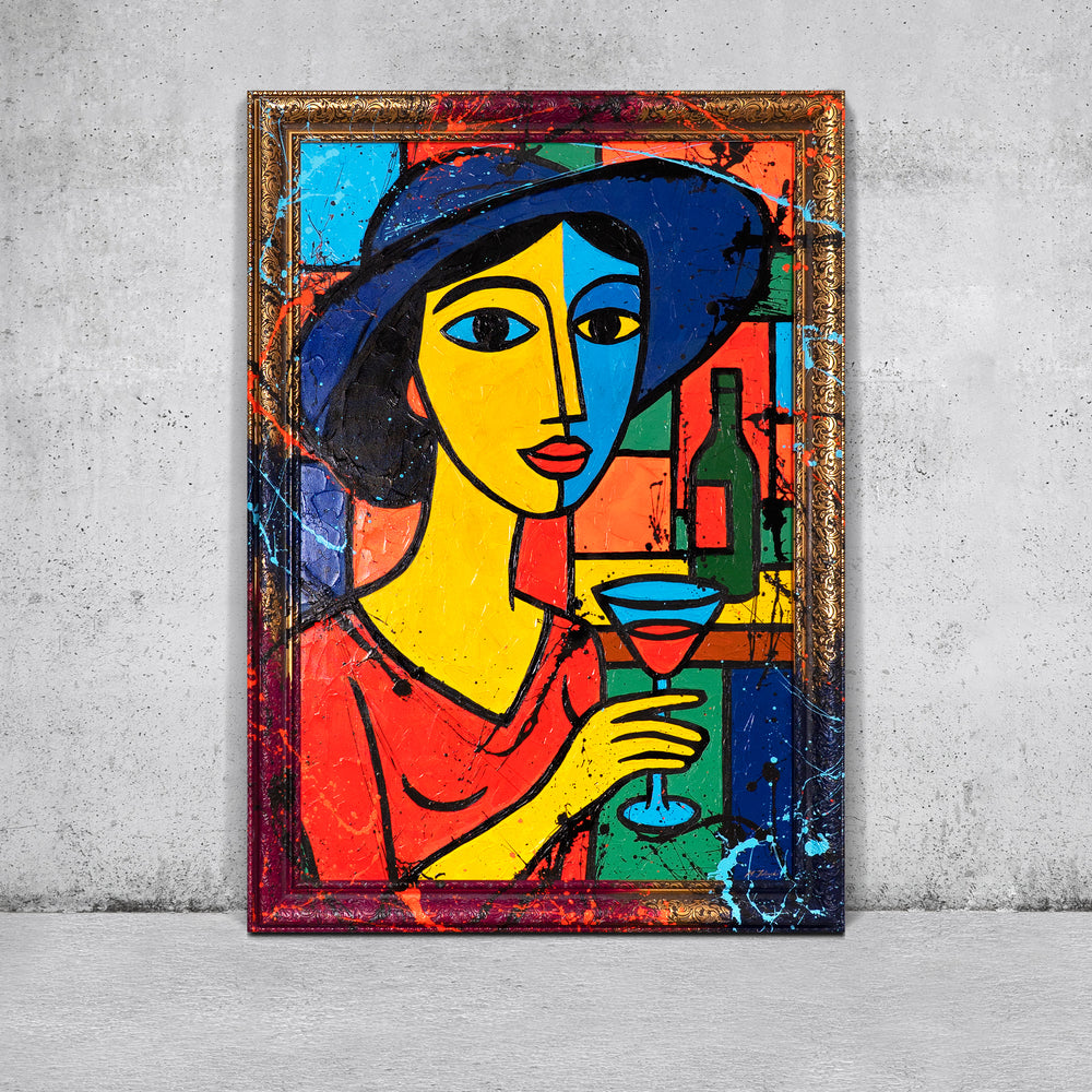 Kubismus Acrylbild Frau Handgemalt