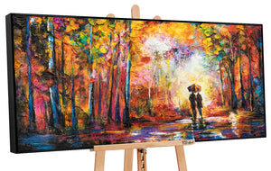 Leinwandbild Regen Szene Acrylbild bunt handgemalte Kunst