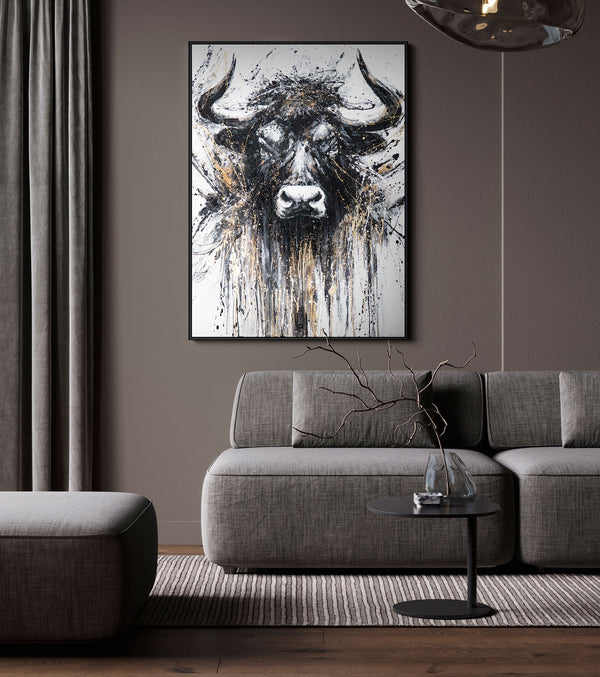 Handgemaltes Leinwandbild Stier Kunst im Wohnzimmer