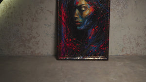 Wanddeko für Wohnzimmer mit Rahmen – Acrylgemälde "Gold in der Dunkelheit" in leuchtenden Farben