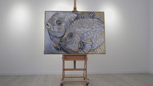 Handgemalte Fisch Acrylgemälde mit Rahmen "Magische Fische" Strukturierte Wandkunst