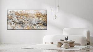 "Handmade Acrylic Painting with Grey Frame 'Glow' – Modern Abstract Home Decor"
