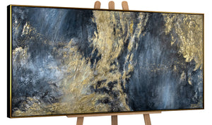 "Spiegelungen II" Hand-Painted Abstract Acrylic Art – Gold & Black Canvas Painting