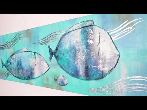 Moderne malerei acryl "Reisende Fische" 150x50cm