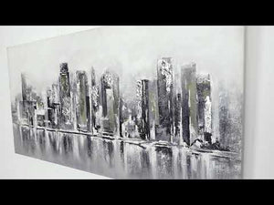 Handgemaltes Stadtgemälde - Moderne Schwarz-Weiß Kunst auf Leinwand