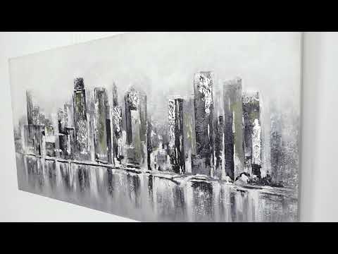 Handgemaltes Stadtgemälde - Moderne Schwarz-Weiß Kunst auf Leinwand