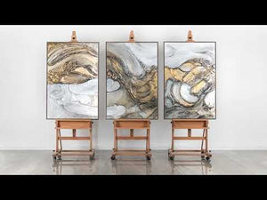 Handgemaltes Leinwand für Wohnzimmer Triptychon mit Rahmen „Tsunami“