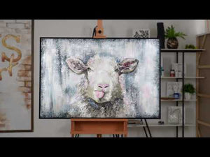 Gemälde Tiere "Glückliches Schaf" mit Rahmen Acrylbilder