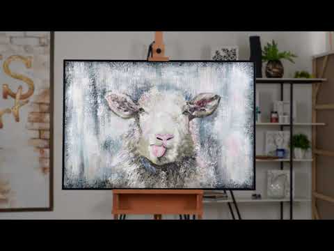 Gemälde Tiere "Glückliches Schaf" mit Rahmen Acrylbilder