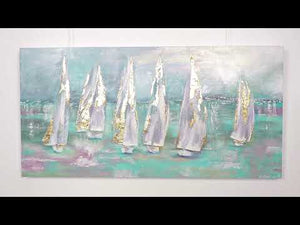 Handgemalte acrylgemälde meereslandschaft abstrakt "Segelboote"