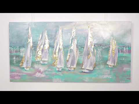 Handgemalte acrylgemälde meereslandschaft abstrakt "Segelboote"