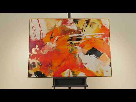 Moderne Kunst Bilder "Orangene Explosion" Acrylbild auf Leinwand mit Rahmen