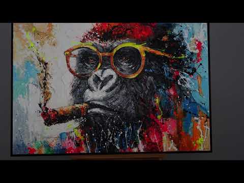 Modernes Acrylbild mit Gorilla - Handgemalte Gemälde "Gangster" für Wohnzimmer