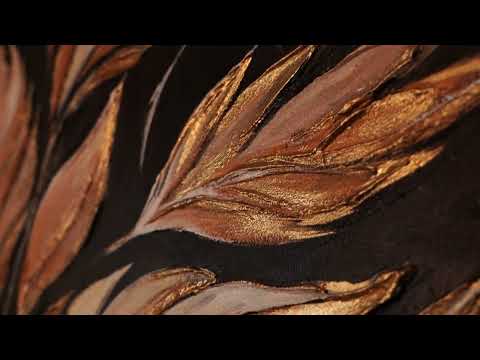 Moderne Acrylbild mit Rahmen - Handgemaltes Wandbild "Goldene Blätter"