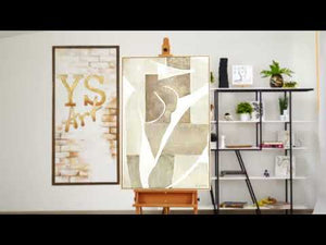 Handgemaltes Gemälde „Mery“ – Abstrakte Linienkunst in Beige