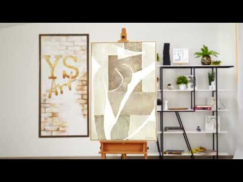 Handgemaltes Gemälde „Mery“ – Abstrakte Linienkunst in Beige