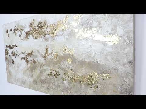 Acrylbilder abstrakt modern, handgemalte leinwandbilder mit Rahmen "Glänzendes Gold"