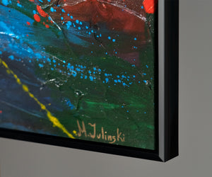 Rahmenkante Schwarz Acrylbild Feuer Blau moderne Kunst