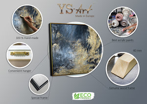 Seitenansicht Acrylbild Gold Blau Strukturmalerei modern