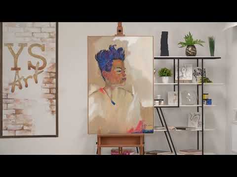 Moderne Porträtmalerei "Schiele" Handgemaltes Bild auf Leinwand mit Rahmen
